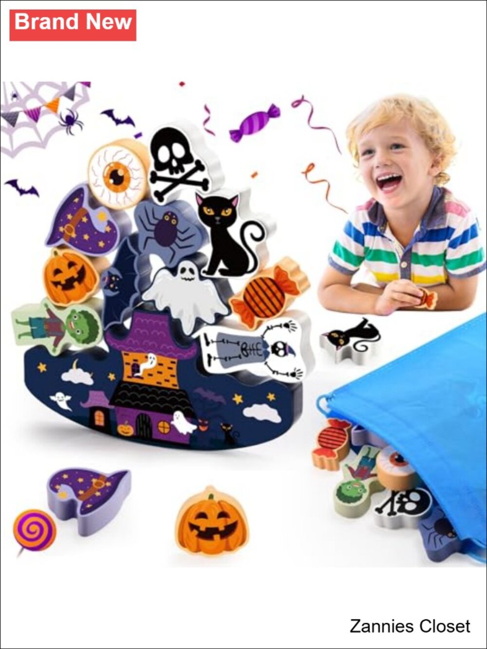 👻 Wooden Stacking Blocks Balance Game Halloween Toy Set Gift Box